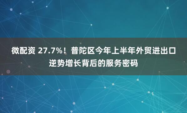 微配资 27.7%！普陀区今年上半年外贸进出口逆势增长背后的服务密码