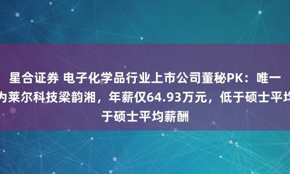 星合证券 电子化学品行业上市公司董秘PK：唯一博士为莱尔科技梁韵湘，年薪仅64.93万元，低于硕士平均薪酬